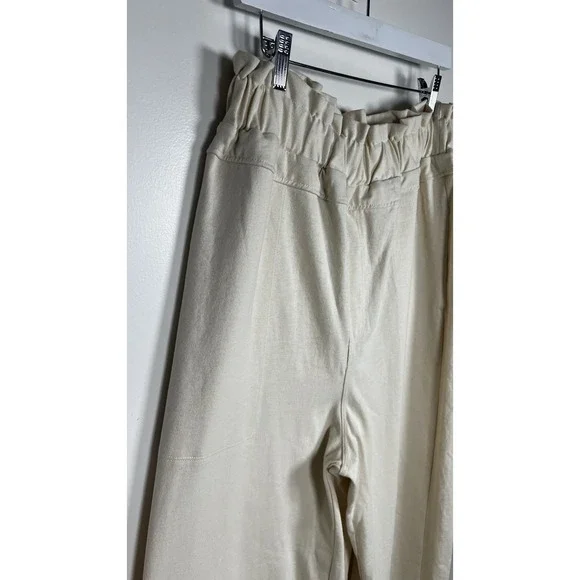 Free People Beach Size M Wide Leg Cream Paloma Slouchy Raw Hem Relax Pants - Picture 4 of 13